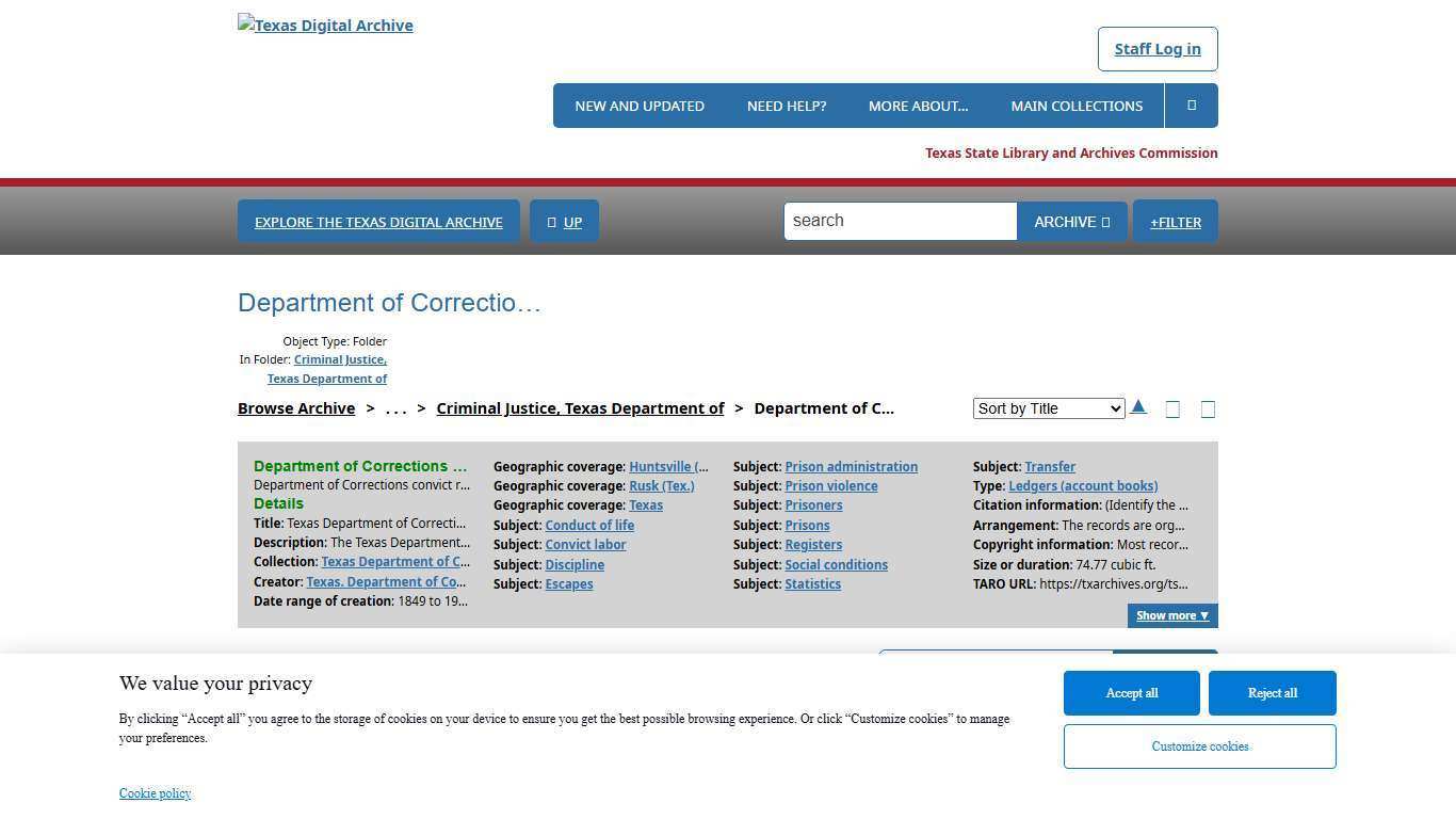 Department of Corrections convict records | Texas Digital Archive